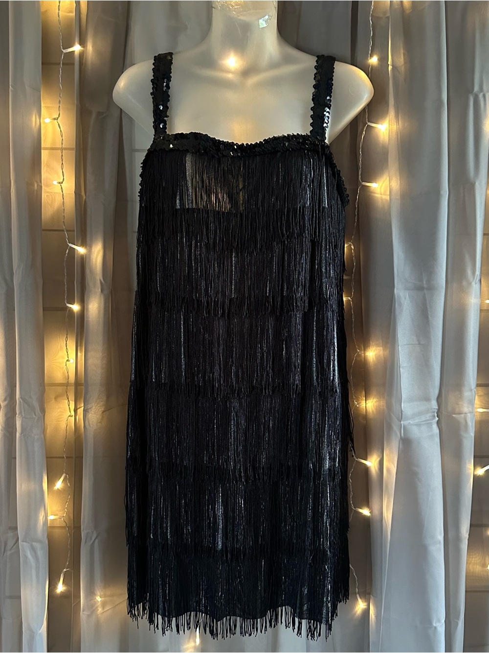 Women’s Flapper Black Fringe 1920’s Style Halloween Costume adult plus 18-20